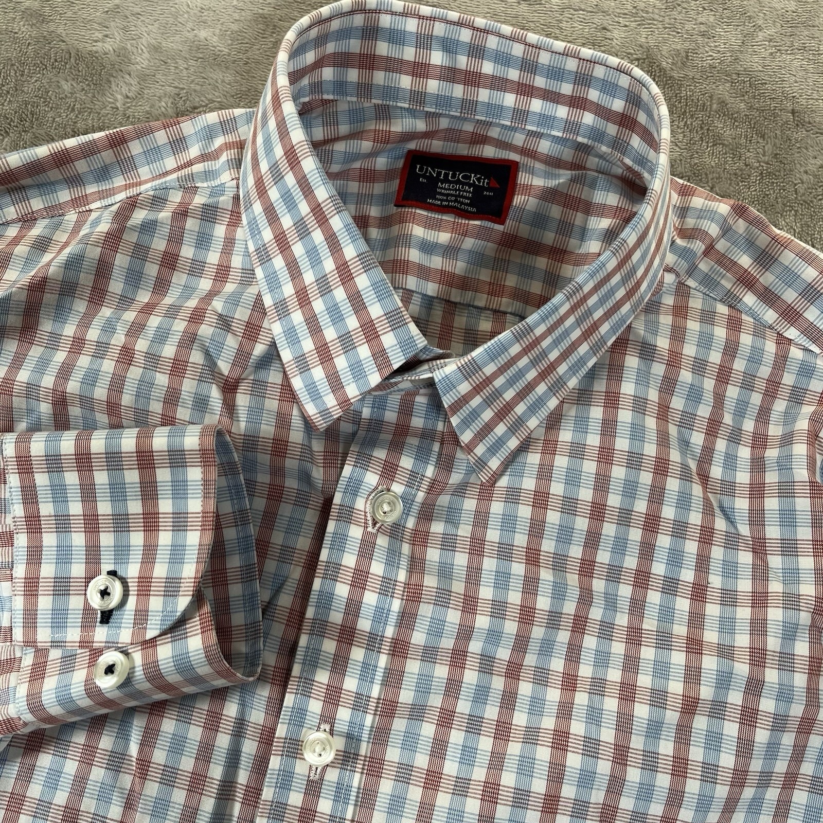 Untuckit Shirt Mixon Wf Men's M White Red Blue Plaid Long Sleeve Button Front